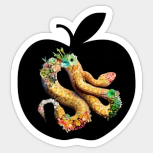 Yellow snake in black apple Sticker